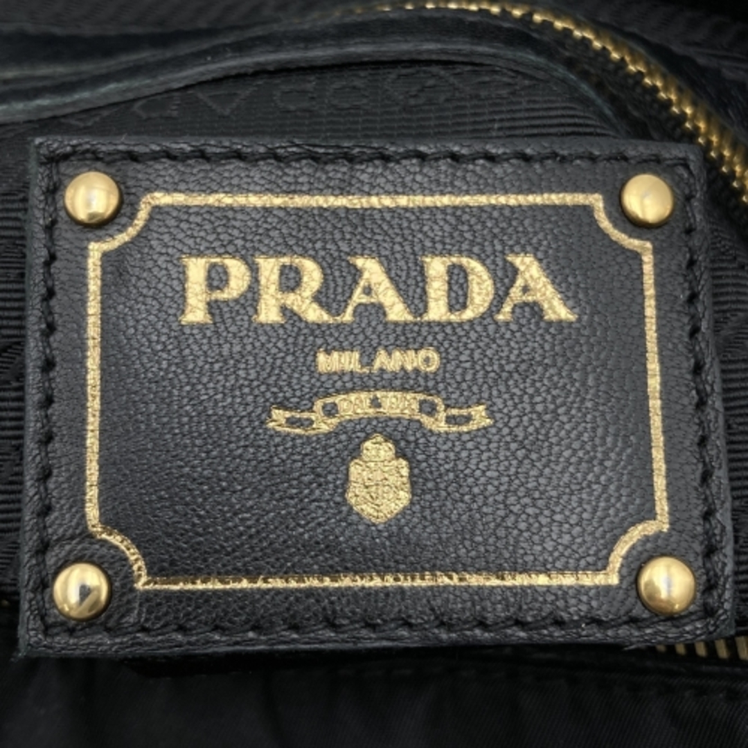 PRADA(プラダ)のプラダ ハンドバッグ ブラック ゴールド金具 ナイロン レザー レディース PRADA【中古】 レディースのバッグ(ハンドバッグ)の商品写真