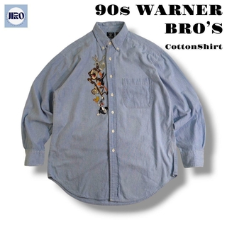90s ワーナーブラザーズ ルーニー・テューンズ 刺繍コットンシャツ S 006(シャツ)