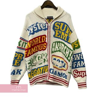 シュプリーム(Supreme)のSupreme × HYSTERIC GLAMOUR 2021SS Logos Zip Up Sweater AN19 GY18 シュプリーム×ヒステリックグラマー ロゴジップアップセーター 刺繍 総柄 ベージュ×マルチカラー サイズM 【240324】【中古-B】【me04】(その他)