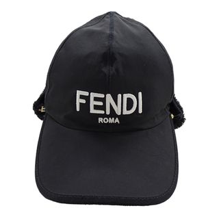 FENDI - フェンディ FENDI キャップ レディース メンズ ブランド 帽子 フライトキャップ ナイロン ブラック FXQ679 Sサイズ ボア 取外し可能 ロゴ【中古】