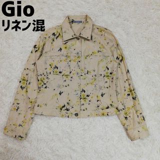 Gio  ジオ　ステンカラージャケット　Gジャン　麻混　リネン　花柄　総柄　L(Gジャン/デニムジャケット)