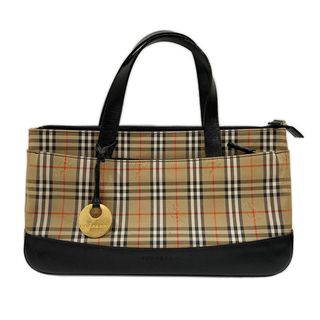 バーバリー(BURBERRY)のBURBERRY ハンドバッグ ロゴ チェック チャーム付き キャンバス レザー(ハンドバッグ)