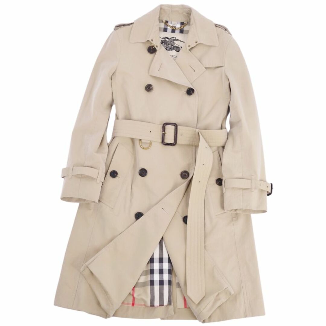 BURBERRY(バーバリー)の美品 バーバリー BURBERRY コート トレンチコート 英国製 THE KENSINGTON LONG ケンジントン 裏チェック アウター レディース UK6(Sサイズ相当) ベージュ レディースのジャケット/アウター(トレンチコート)の商品写真