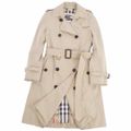 美品 バーバリー BURBERRY コート トレンチコート 英国製 THE KENSINGTON LONG ケンジントン 裏チェック アウター レディース UK6(Sサイズ相当) ベージュ