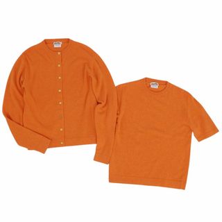 エルメス(Hermes)の美品 Vintage エルメス HERMES ニット アンサンブル カーディガン セーター セリエボタン カシミヤ100％ トップス レディース M オレンジ(ニット/セーター)