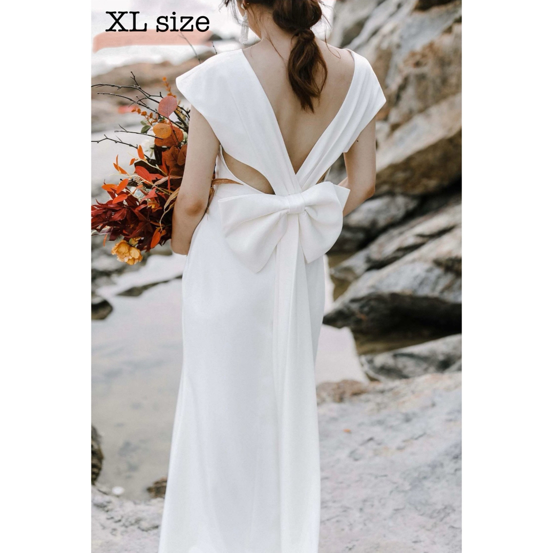 ★美品 ウェディングドレス エンパイア スレンダー XL 前撮りドレス 白ワンピ レディースのフォーマル/ドレス(ウェディングドレス)の商品写真