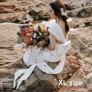 ★美品 ウェディングドレス エンパイア スレンダー XL 前撮りドレス 白ワンピ(ウェディングドレス)