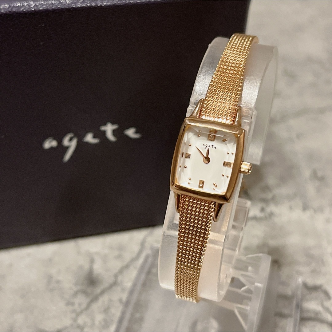 agete(アガット)の美品 agate アガット スクエア フェイス ジュエリー ウォッチ PG レディースのファッション小物(腕時計)の商品写真