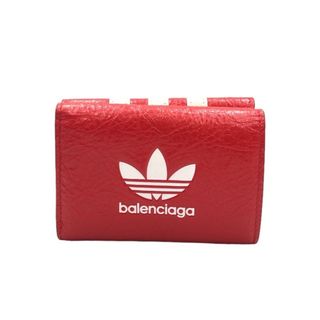 Balenciaga - 　バレンシアガ BALENCIAGA バレンシアガ×アディダス トレフォイル  ミニウォレット 721893 レッド・ホワイト レザー メンズ 二つ折り財布