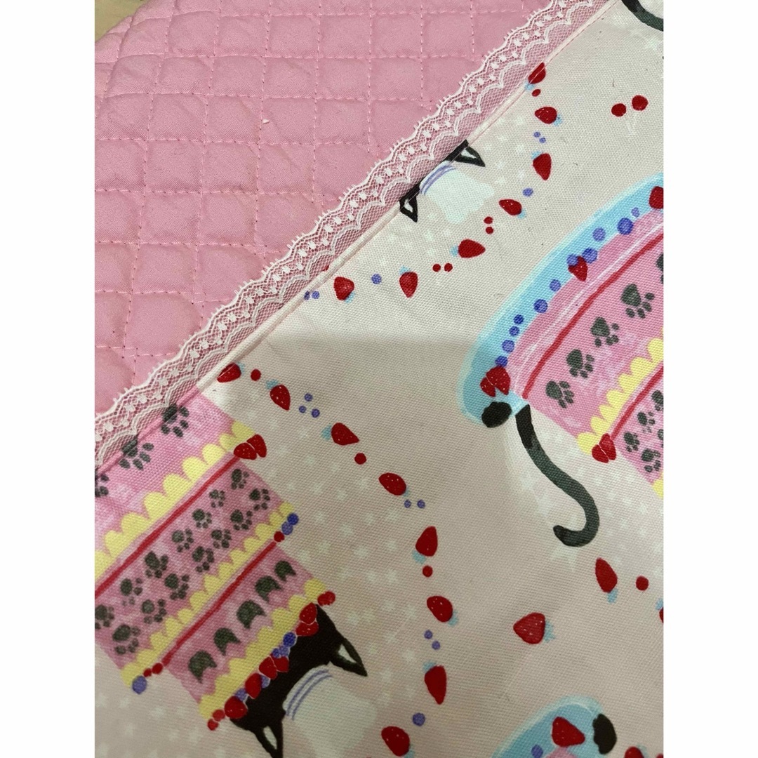 レッスンバッグ　絵本袋　女の子　ピンク　猫 ハンドメイドのキッズ/ベビー(バッグ/レッスンバッグ)の商品写真