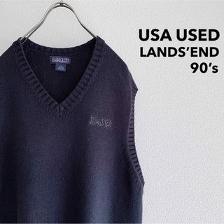 ランズエンド(LANDS’END)のUSA製 1990s “LANDS’END” Knit Vest / ネイビー(ベスト)