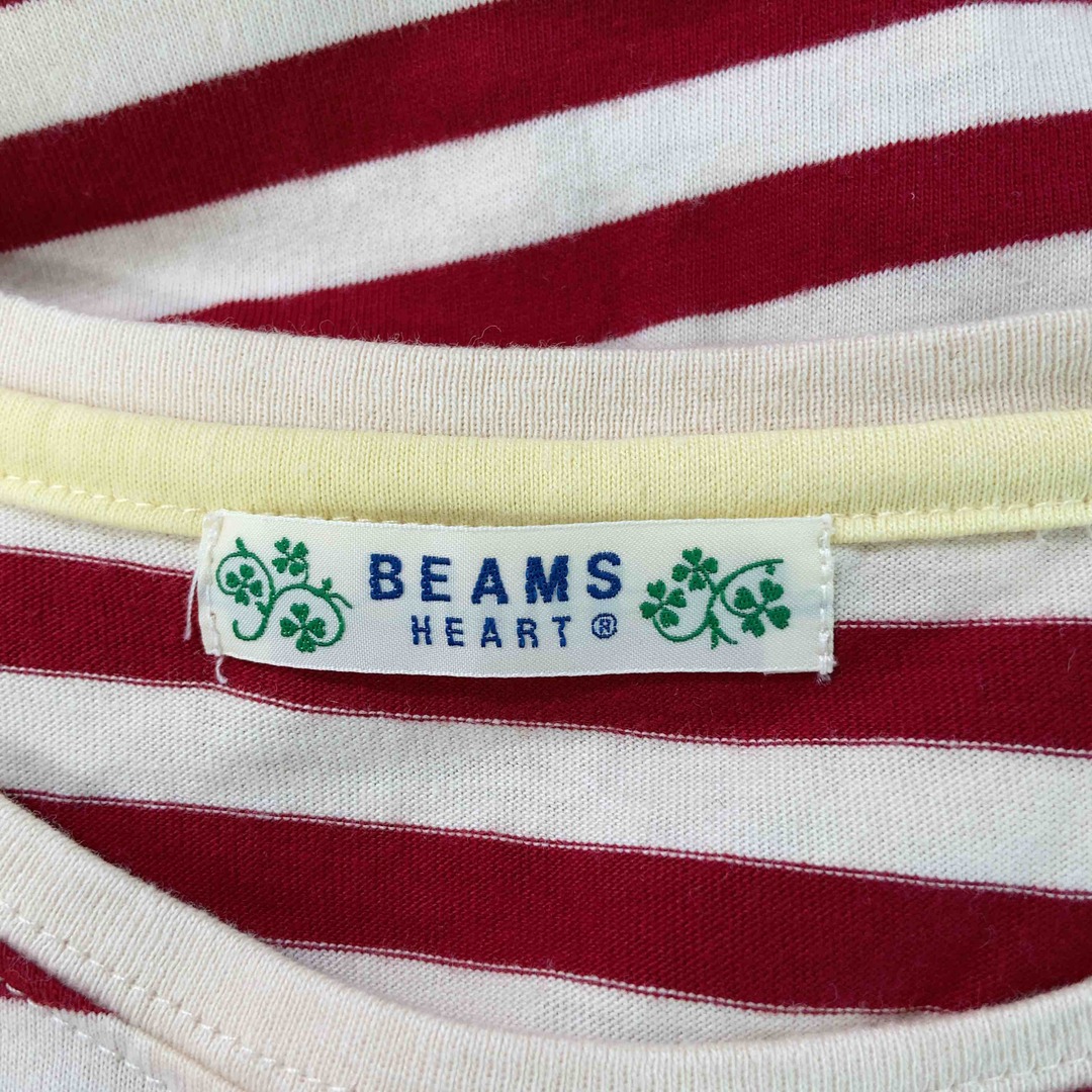 BEAMS(ビームス)のBEAMS HEART ビームスハート 赤×ベージュ　ボーダー　長袖　カットーワンピース レディースのワンピース(ひざ丈ワンピース)の商品写真