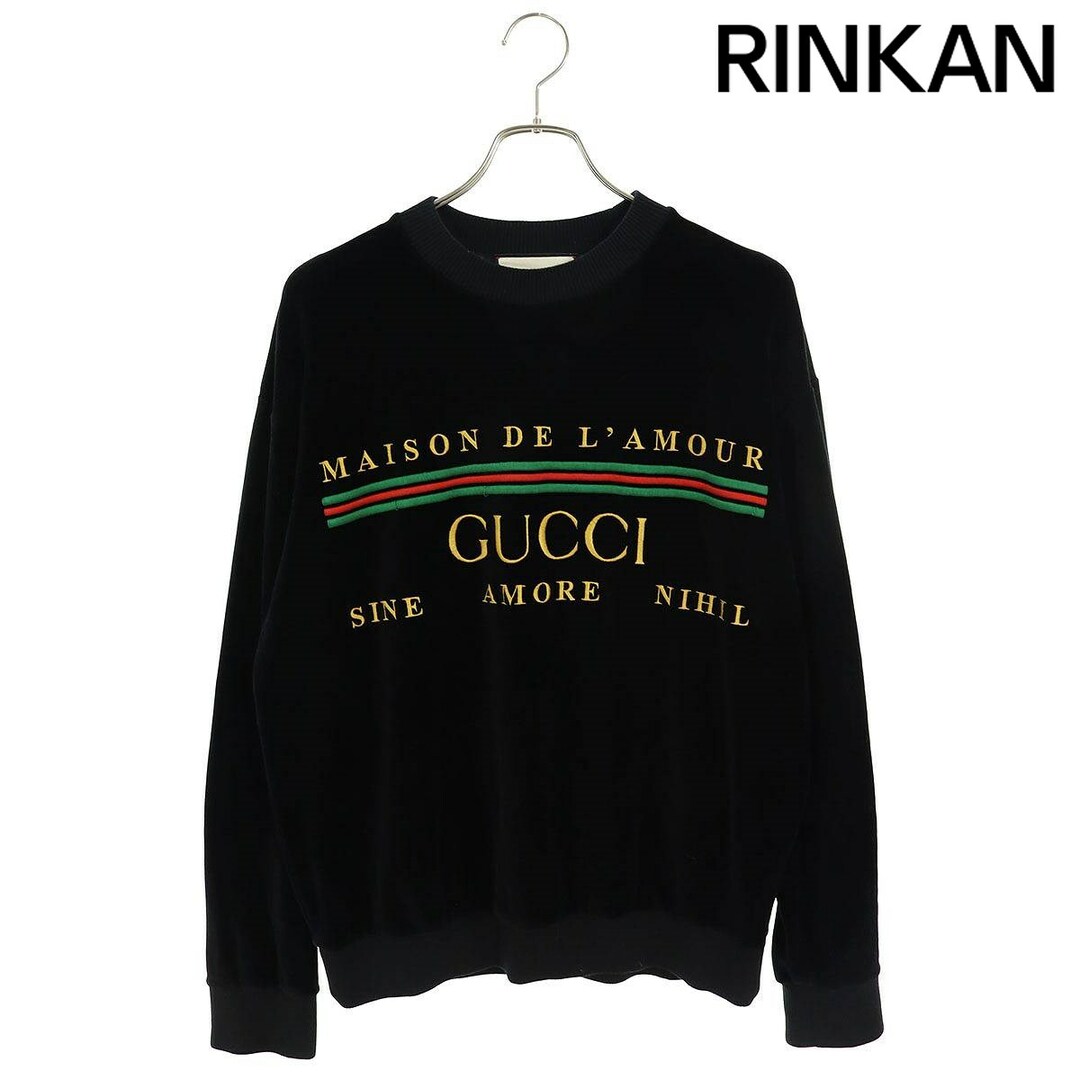 Gucci(グッチ)のグッチ  19AW  595795 XJBTC ロゴ刺繍ベロアスウェット メンズ L メンズのトップス(スウェット)の商品写真