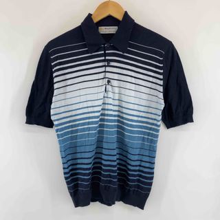 ジョンスメドレー(JOHN SMEDLEY)のJOHN SMEDLEY ジョンスメドレー メンズ コットンニット 半袖 ポロシャツ ボーダー ネイビー(ニット/セーター)