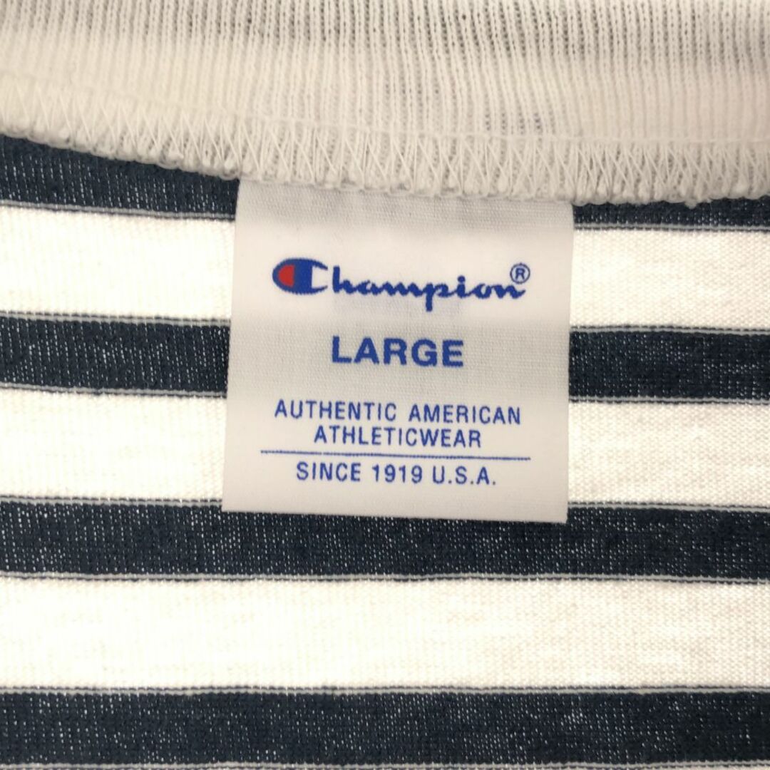 Champion(チャンピオン)のチャンピオン ボーダー 長袖 Tシャツ L ホワイト×ネイビー Champion ロンT メンズ 古着 【240325】 メンズのトップス(Tシャツ/カットソー(七分/長袖))の商品写真