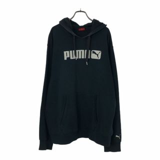 プーマ(PUMA)のプーマ ロゴプリント 長袖 スウェットパーカー L ブラック PUMA メンズ 古着 【240325】(パーカー)