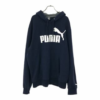 プーマ(PUMA)のプーマ ロゴプリント 長袖 スウェットパーカー L ネイビー PUMA メンズ 古着 【240325】(パーカー)