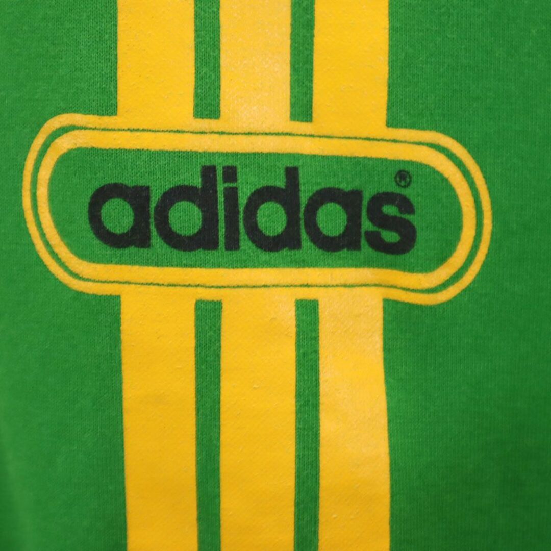 adidas(アディダス)のアディダス 80s デサント製 トレフォイルロゴ ヴィンテージ プリント 半袖 Tシャツ L-O グリーン adidas 日本製 メンズ 古着 【240325】 メール便可 メンズのトップス(Tシャツ/カットソー(半袖/袖なし))の商品写真