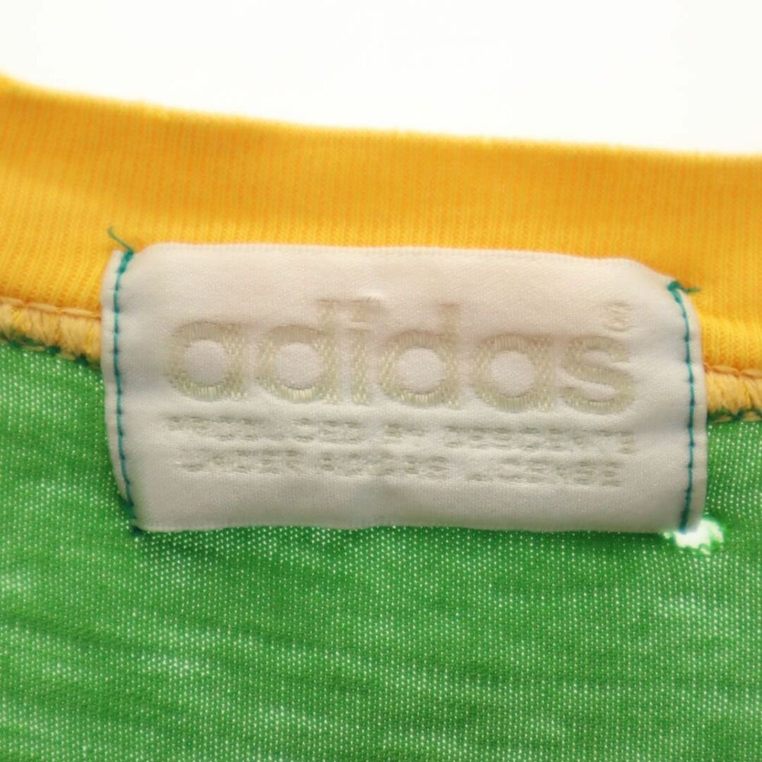 adidas(アディダス)のアディダス 80s デサント製 トレフォイルロゴ ヴィンテージ プリント 半袖 Tシャツ L-O グリーン adidas 日本製 メンズ 古着 【240325】 メール便可 メンズのトップス(Tシャツ/カットソー(半袖/袖なし))の商品写真