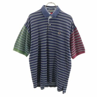 トミーヒルフィガー(TOMMY HILFIGER)のトミーヒルフィガー 90s  オールド フラッグタグ ボーダー柄 半袖 ハーフボタン ポロシャツ XL グレー TOMMY HILFIGER メンズ 古着 【240325】(ポロシャツ)