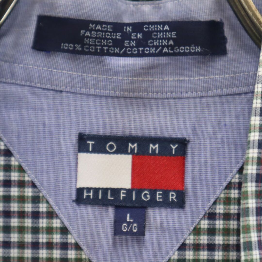 TOMMY HILFIGER(トミーヒルフィガー)のトミーヒルフィガー 90s オールド フラッグタグ チェック 半袖 ボタンダウンシャツ L グリーン系 TOMMY HILFIGER メンズ 古着 【240325】 メンズのトップス(シャツ)の商品写真