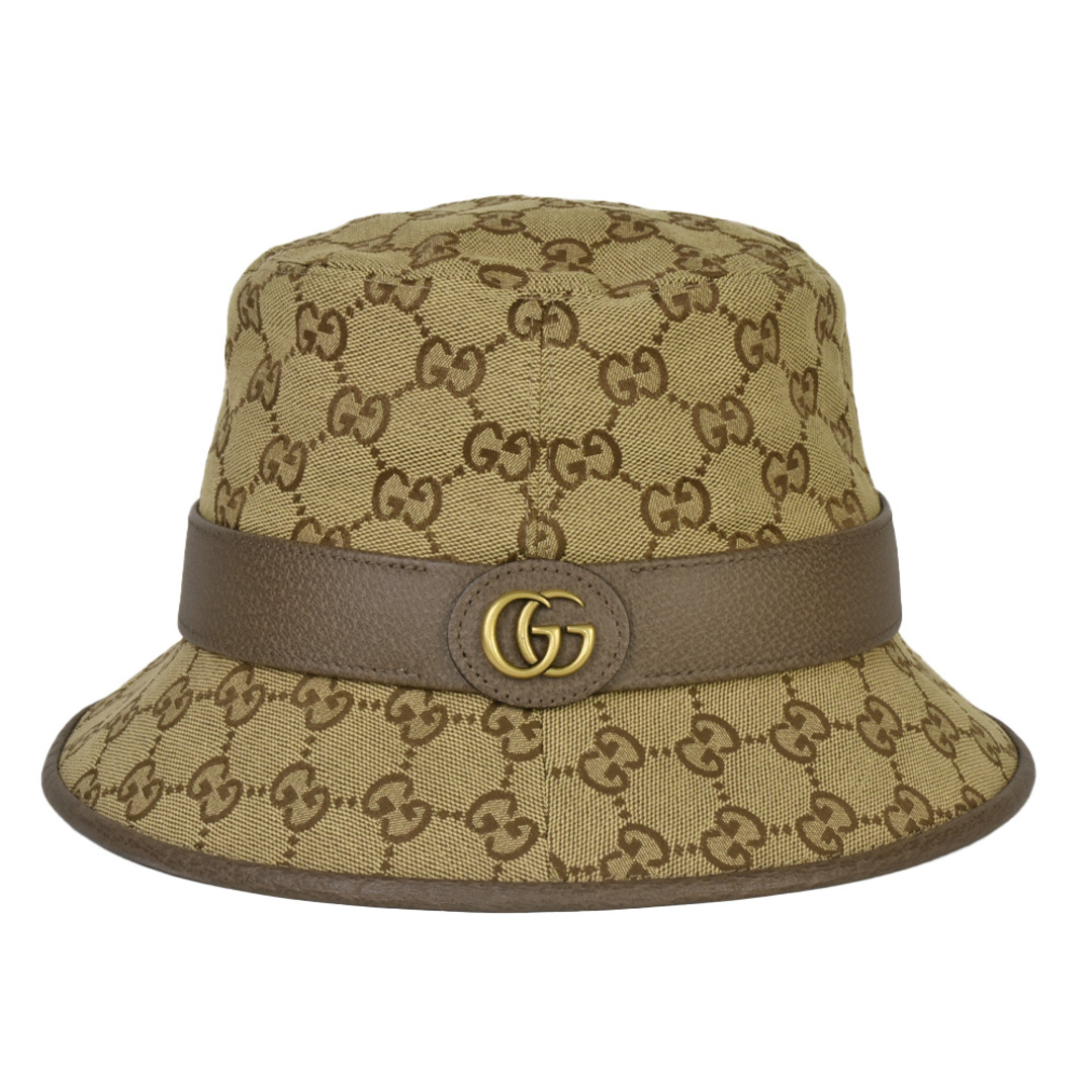 Gucci(グッチ)のグッチ GUCCI GGキャンバス フェドラハット ハット GGキャンバス レザー 546587 ベージュ Mサイズ バケットハット 帽子【中古】 レディースの帽子(ハット)の商品写真