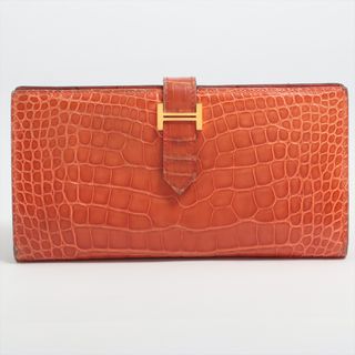 エルメス(Hermes)のエルメス ベアンスフレ アリゲーター  オレンジ メンズ 長財布(長財布)