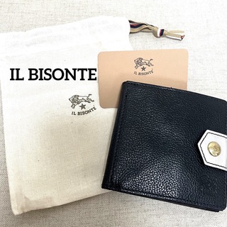 イルビゾンテ(IL BISONTE)のイルビゾンテ　ミニウォレット　二つ折り財布　ミニ財布　ブラック×シルバー(財布)