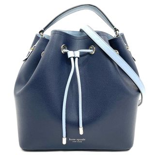 kate spade new york - Kate Spade ケイトスペード 2WAY 巾着バッグ ハンドバッグ ショルダーバッグ バイカラー 肩掛け 斜め掛け 鞄 かばん レザー    ネイビー 紺 ライトブルー ゴールド金具 レディース 美品【中古品】