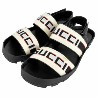 Gucci - GUCCI グッチ サンダル ロゴ ストラップサンダル 靴 523769 ラバー  レザー   アイボリー ブラック 黒 メンズ 春 夏【中古品】