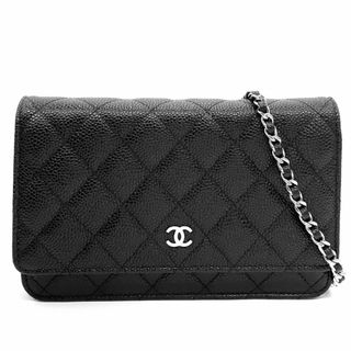 【限定価格】CHANEL シャネル チェーンウォレット マトラッセ ミニショルダーバッグ ココマーク 肩掛け 斜め掛け ココ 財布 鞄 かばん AP0250  キャビアスキン   ブラック 黒 シルバー金具 レディース 美品【中古品】