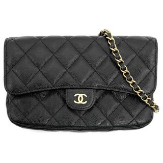 シャネル(CHANEL)のCHANEL シャネル チェーンウォレット マトラッセ フラップフォンケース ミニショルダーバッグ ココマーク 肩掛け 斜め掛け ココ 財布 鞄 かばん AP2096  キャビアスキン   ブラック 黒 ゴールド金具 レディース 美品【中古品】(ウォレットチェーン)