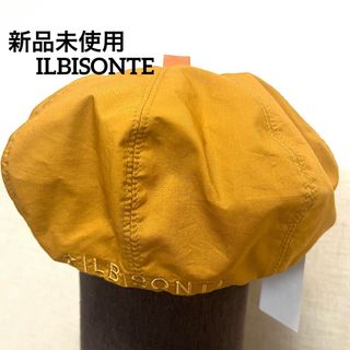 イルビゾンテ(IL BISONTE)のイルビゾンテ ベレー帽 帽子 麻 コットン レザーパッチ付き ユニセックス　黄色(ハンチング/ベレー帽)