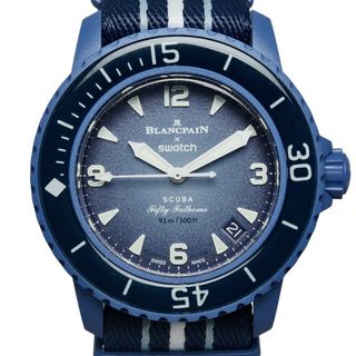 スウォッチ(swatch)の美品 スウォッチ ×ブランパン PACIFIC OCEAN 腕時計 SO35A100 自動巻き ブルー文字盤 プラスチック Nyron メンズ Swatch 【214-43853】(腕時計(アナログ))