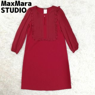 マックスマーラ(Max Mara)のMax Mara マックスマーラ　ワンピース　膝丈　ピンタック　フリル　赤　S(ひざ丈ワンピース)