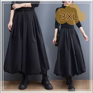 スカート　ロングスカート　レディース　3XL  黒　ブラック(ロングスカート)