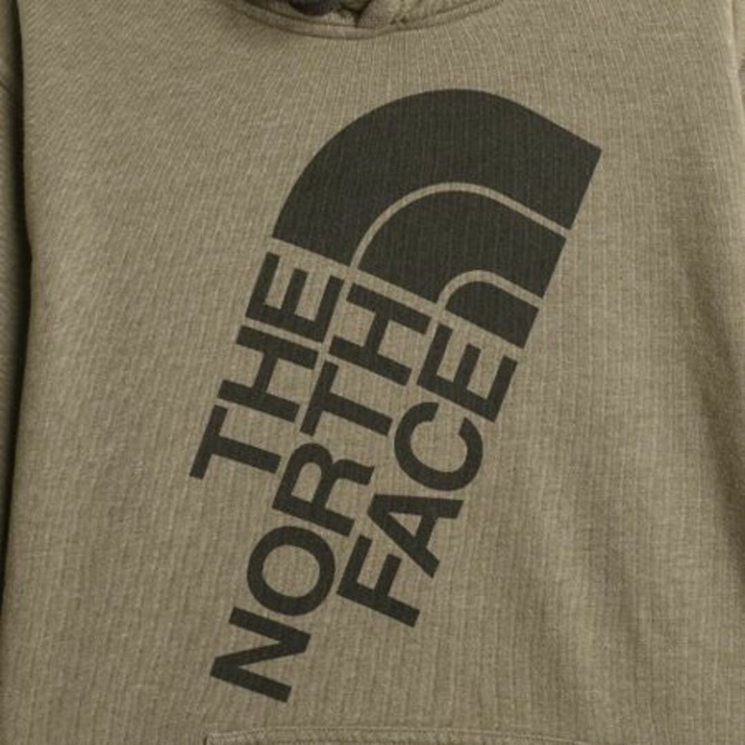 THE NORTH FACE(ザノースフェイス)のノースフェイス プリント スウェット フード パーカー メンズ L / 古着 The North Face トレーナー アウトドア プルオーバー 裏起毛 カーキ メンズのトップス(パーカー)の商品写真