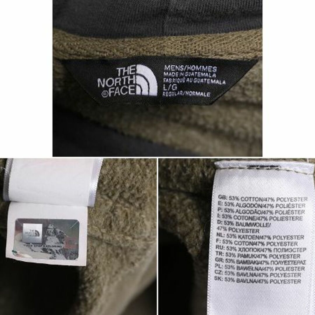 THE NORTH FACE(ザノースフェイス)のノースフェイス プリント スウェット フード パーカー メンズ L / 古着 The North Face トレーナー アウトドア プルオーバー 裏起毛 カーキ メンズのトップス(パーカー)の商品写真