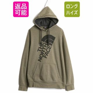 ザノースフェイス(THE NORTH FACE)のノースフェイス プリント スウェット フード パーカー メンズ L / 古着 The North Face トレーナー アウトドア プルオーバー 裏起毛 カーキ(パーカー)