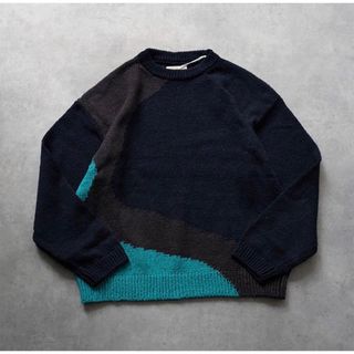 YOKE - YOKE／INTARSIA COTTON SWEATER "NAVY"