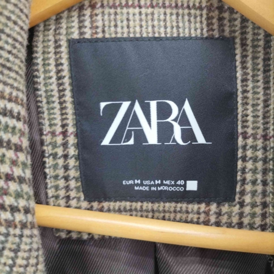 ZARA(ザラ)のZARA(ザラ) チェック柄 千鳥格子 ウール ロング チェスターコート メンズ メンズのジャケット/アウター(チェスターコート)の商品写真
