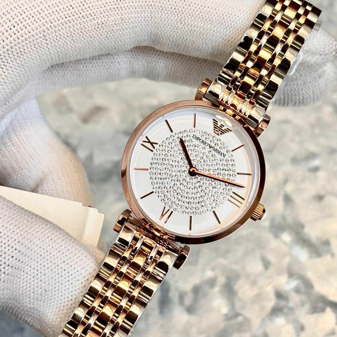 Emporio Armani(エンポリオアルマーニ)の新品箱付きエンポリオアルマーニ 女性用腕時計 電池式キラキラ ピンクゴールド華奢 レディースのファッション小物(腕時計)の商品写真