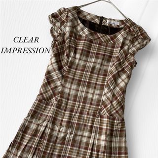 クリアインプレッション(CLEAR IMPRESSION)のCLEAR IMPRESSION チェック柄 ワンピース プリーツ フレンチ袖(ミニワンピース)