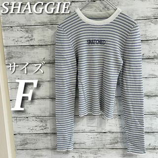 シャギー(SHAGGY)のSHAGGIE マルチボーダー刺繍入りMIXカラーニットトップス　長袖　サイズF(ニット/セーター)