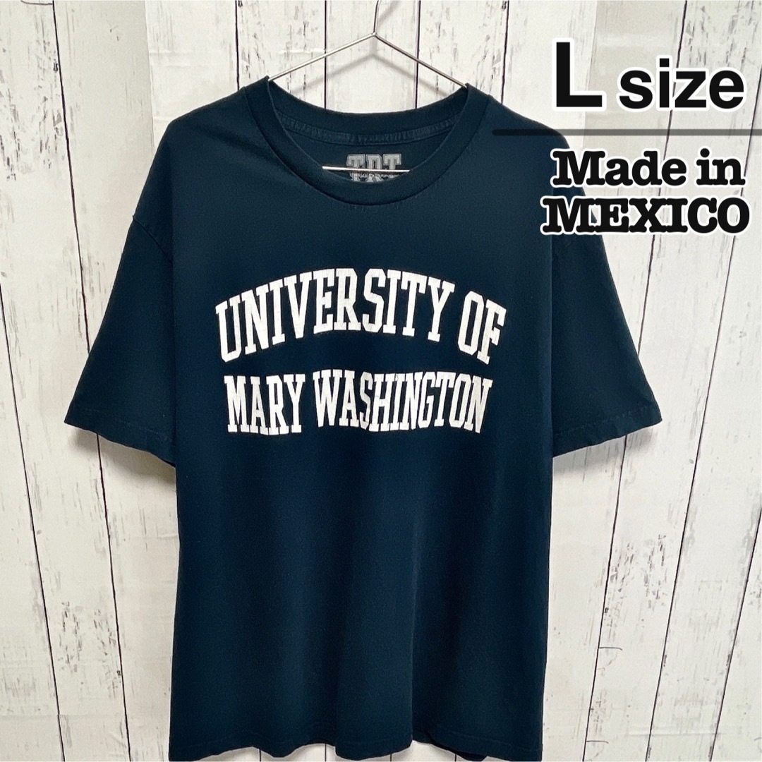 VINTAGE(ヴィンテージ)のUSA古着　メキシコ製　Tシャツ　L　ネイビー　カレッジ　プリント　コットン メンズのトップス(Tシャツ/カットソー(半袖/袖なし))の商品写真