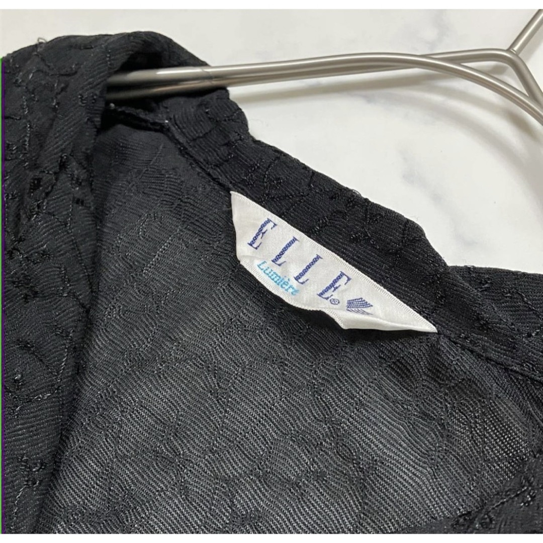 ELLE(エル)のELLE エル ジャガード 透け感 七分袖 開襟ブラウス シャツ ブラック 38 レディースのトップス(シャツ/ブラウス(長袖/七分))の商品写真