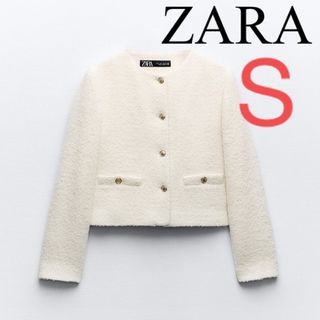 ZARA - ZARA テクスチャーラウンドネックブレザー　ツイード　ジャケット