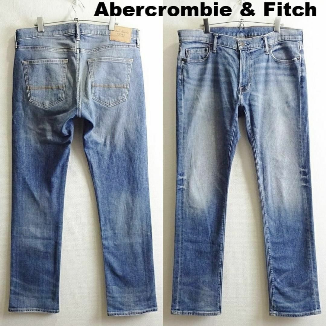 Abercrombie&Fitch(アバクロンビーアンドフィッチ)のアバクロンビー&フィッチ　スリムストレートデニム　W93cm　強ストレッチ　淡青 メンズのパンツ(デニム/ジーンズ)の商品写真