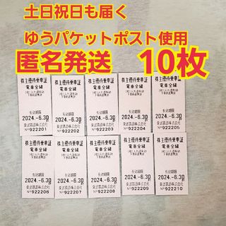 【10枚】　匿名発送匿名6月末迄東武鉄道株主優待　バラ売り不可(鉄道乗車券)