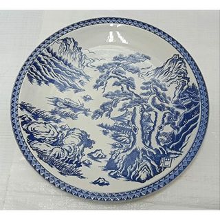 伊万里焼　在銘:肥　染付山水画大皿　飾り絵皿　未使用品(陶芸)